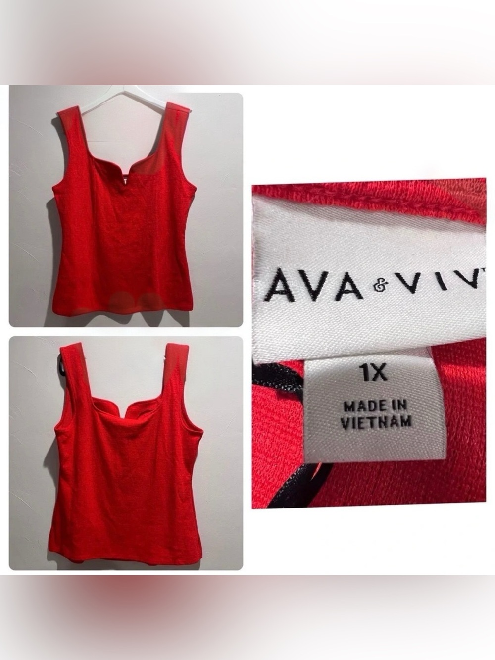 AVA & VIV Red Bustier Style Tank Top Cotton Blend Stretch Size 1X (18/20)